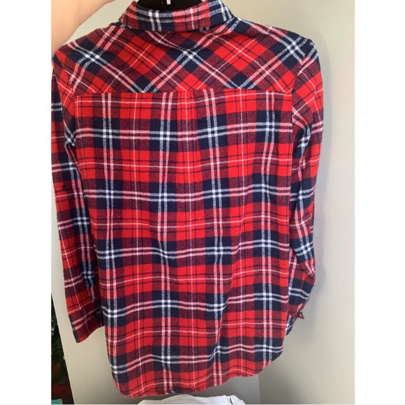 ✨STREETWEAR SOCIETY RED PLAID LONG SLEEVE FLANNEL BUTTON-UP SIZE: US S - Picture 2 of 3
